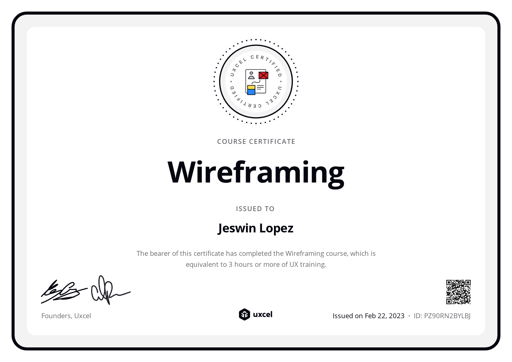 Jeswin Lopez's certificate